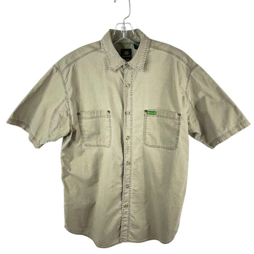 Vintage John Deere Button Shirt L Work Uniform Mechanic Farm Ranch Cowboy Casual